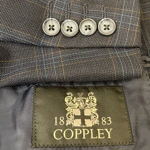 Coppley Sport Coat mens 50R Navy Blue Hopsack Wool Brown Windowpane Blazer